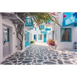 CSFOTO 6x4ft Polyester Greek Santorini Backdrop Greece Background for Party Morocco Narrow Street Greece Wedding Background Music Drama Backdrop Wedding Photo Wallpaper