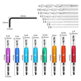 17 Pcs Hinge Drill Bit Set, 8 Pcs HSS Self Centering Drill Bits, 8Pcs Twist Drill Bits for Drilling Tool Wood, Metal, Plastic, 1/4" Hex Shank Hinge Drill Bit with Wrench for Hinges Hardware Cabinet