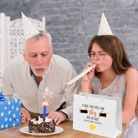 Retirement Gift Bags for Men - Gift Bag for Retirement Presents, Retiring Leaving Gifts, Funny Designs - Rope Handles - White Bags with Rope Handles Recyclable - Wise Man - L