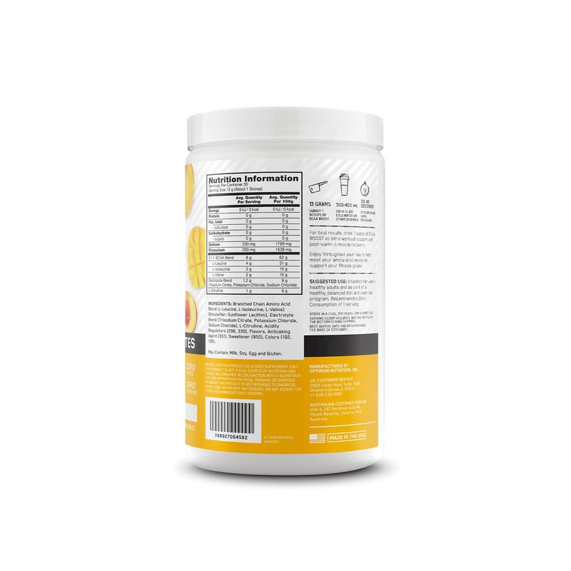 OPTIMUM NUTRITION BCAA BOOST 8g BCAA + Electrolytes Powder, Mango