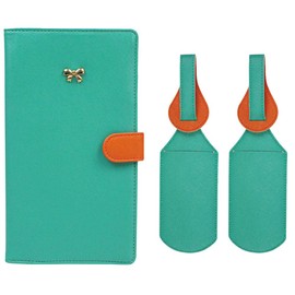 JAVOedge Travel Set: Turquoise/Orange Two Tone Color Long RFID Blocking Passport Case with 2 Matching Luggage Tags