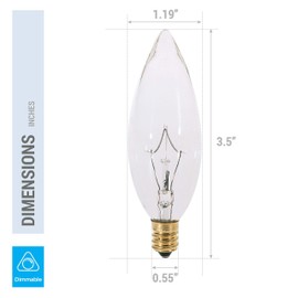 KOR (Pack of 12) 25 Watt CTC Clear Candelabra Base (E12) Straight Torpedo Tip 120V Incandescent Chandelier Light Bulbs