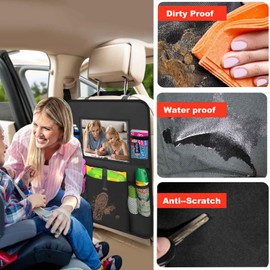 AXELECT 2 Pack Car Backseat Organizer with Touch Screen Tablet Holder,6 Storage Pockets Protectors Kick Mats,Car Back Seat Cover Protector Travel Accessories for Kids
