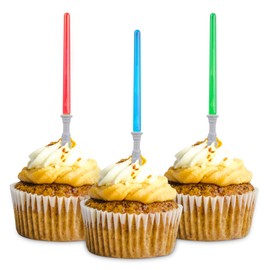 Super Z Outlet Light Sabre Cupcake Decoration Toppers Sticks Picks Set for Children Birthday Party, Fan Shows, Movies, 4" inches Tall (12)