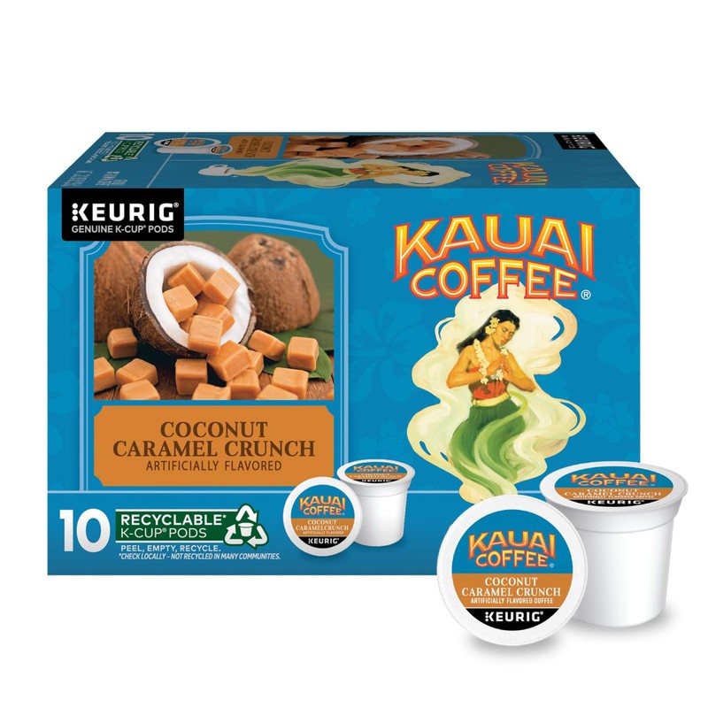 Kauai Coffee Coconut Caramel Crunch Flavor - Compatible with K-Cup