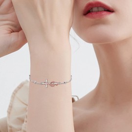 YAFEINI Music Gifts For Women Musical Note Cross Bracelets For Women Sterling Silver Conformation Jewellery Choir Gifts For Music Lovers