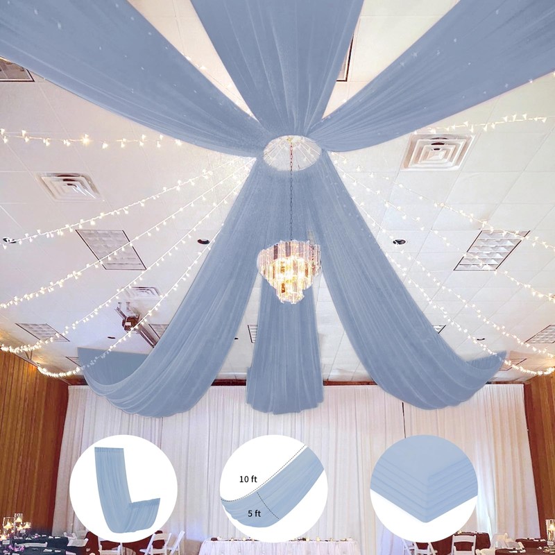 Fanqisi Dusty Blue Ceiling Drapes 6 Panels 5ftx15ft Wedding Arch