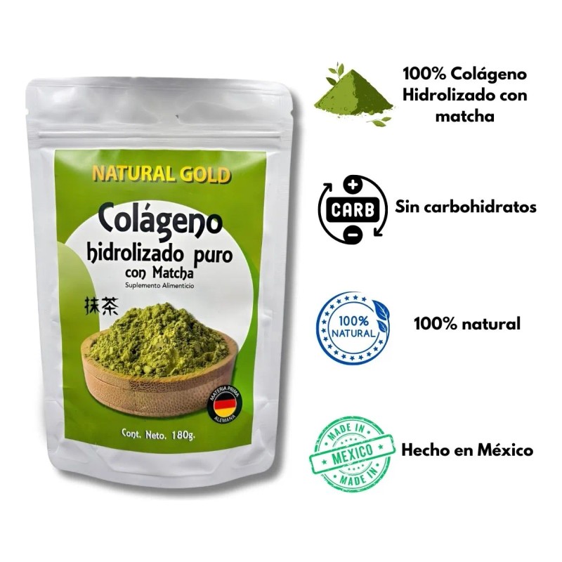 Colágeno Hidrolizado Puro Con Matcha Natural Gold Colageno Hidrolizado Con