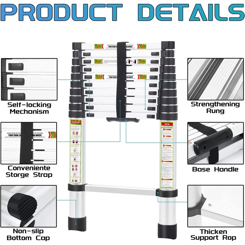 RIKADE Telescopic Ladder, 6.5FT Aluminum Telescoping Ladder with Non-Slip Feet,