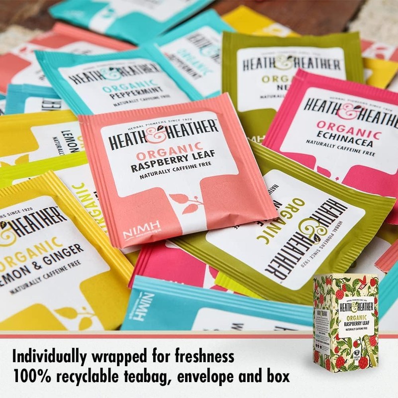 Heath & Heather Organic Raspberry Leaf Teabags | Individually Wrapped