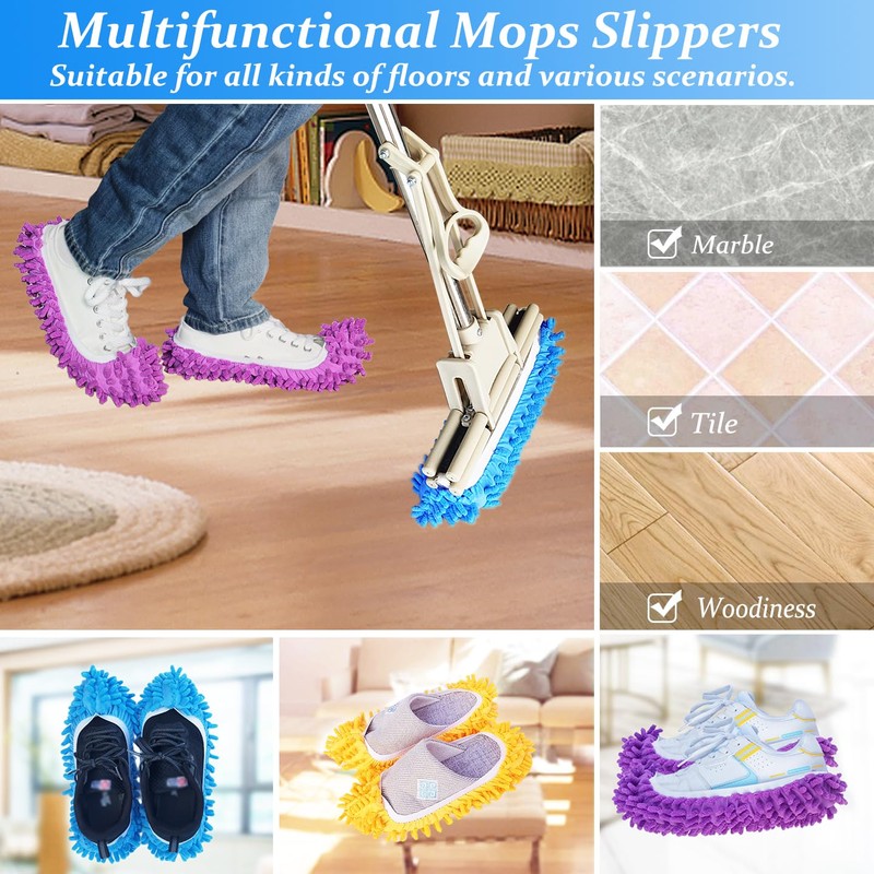 2 Pairs (4 Pieces) Mop Slippers Shoes Cover Dust Duster,Multi