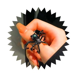 Andelaisi Boho Black Spider Finger Ring Vintage Moonstone Spider Wrap Open Ring Black Spider Open Knuckle Ring Punk Adjustable Stacking Ring Jewelry for Women