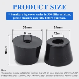 Pack of 4 Rubber Feet Bumper Buffer Feet Table Chair Leg Pad Floor Protection with Metal Washer Non-Slip Scratch Protection D 32 x 24 x H 18 mm Ideal for Home and Office
