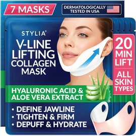 Máscaras faciales moldeadoras de línea en V de 7 piezas - Mascarilla de colágeno de hidrogel lifting con aloe vera - Banda antienvejecimiento y