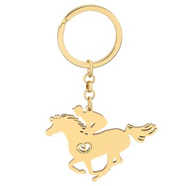 Stainless Steel Running Horse Keychains for Women Teen Girls Cute Pony Derby Accessories Purse Wallet Charms (Derby Horse Gold C)