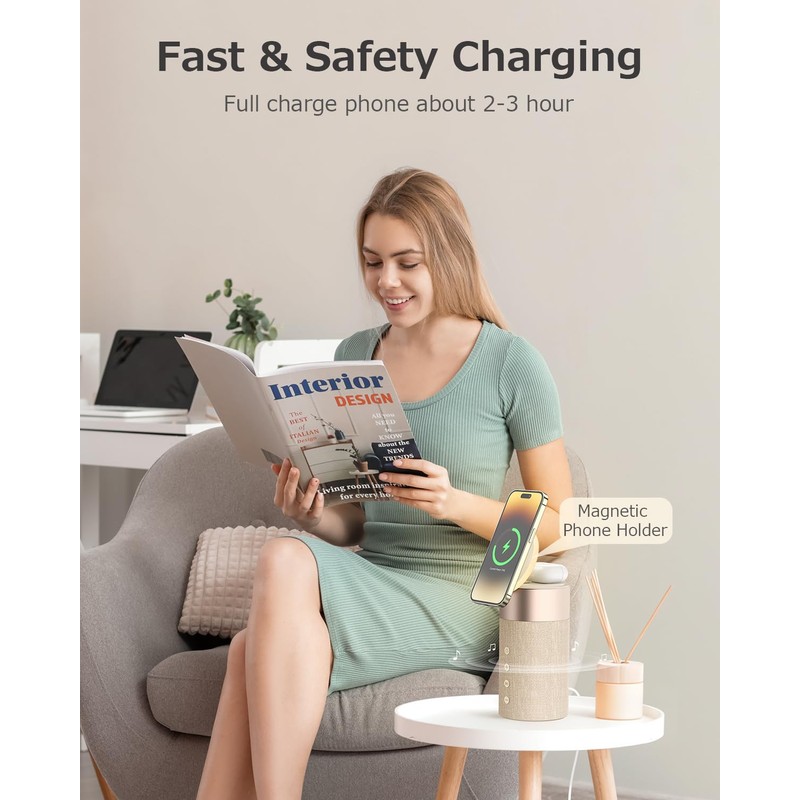 COLSUR Bluetooth Speaker, Magnetic Wireless Charger, Bluetooth Speakers with Night