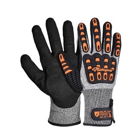 SAFEYEAR Level 5 Cut Resistant Gloves, Nitrile Sand Coated with TPR Impact Protection, Orange Anti-Slip, Anti-Vibration Safety Work Gloves with Touch Screen, Size M