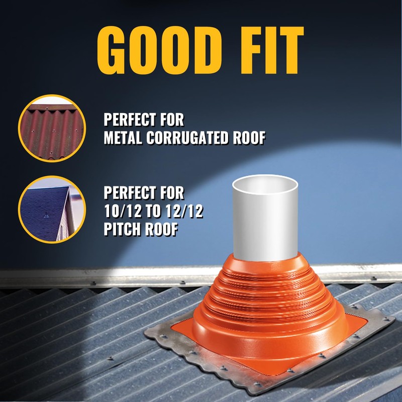 VIVIDA #7 Silicone Metal Roof Pipe Boot, High Temp Flexible