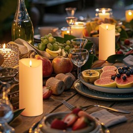 HJANDHJ Large Outdoor Waterproof Flickering Flameless Candles with Remote, 4"x 9"Battery Operated Candles with Timer, Ivory Fake LED Pillar Candles for Outdoor Lanterns Porch, Set of 2