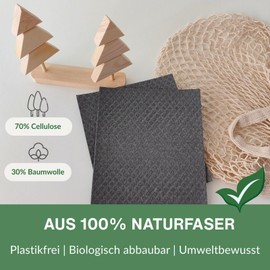 Ecoliko® Grey Sponge Cloths for Modern Kitchen [Pack of 6] Made of Cellulose and Cotton - Plastic-Free | Vegan | Biodegradable, Approx. 17 x 19 cm (Dark Grey)