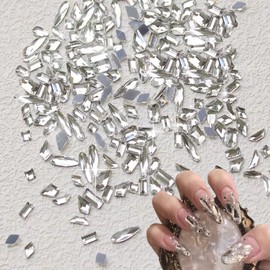 Coollooda Rhinestone Nail Art (About 100 Pieces) Nail Parts, Crystal Mixed Size, Nail Stone, Case Included, Diy Nail Set, Use for Decorating and Clothing, High Light Filtering (Random Shape)