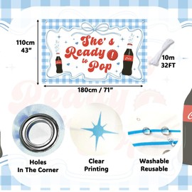 She's Ready to Pop Party Baby Shower Backdrop Party Decoration 71“ X 43" Banner Soda Shes About to Pop Decorations Red Blue Gender Reveal Photo Booth Prop
