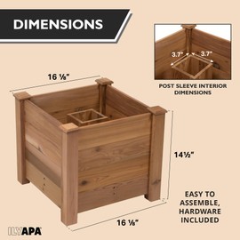 Ilyapa No Dig Mailbox Post Planter Box - 16x16x14 Inch Cedar for Free Standing Mailboxes Outside - Works with existing In-Ground or Mail Box Post