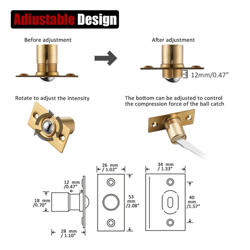 JQK Closet Ball Catch Door Hardware, Stainless Steel Catch Adjustable