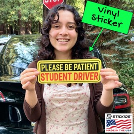 Stickios Student Driver Stickers (Non-Magnetic) for Cars & Windows - Reusable, Removable, Paint-Safe Vinyl Decals - Made in USA (10.5x4 inches, 8-Pack)