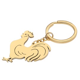 TIZURO Stainless Steel Hen Rooster Keychains Chicken Farm Animals Wallet Keyring Jewelry For Women Car Keys Party Favors (Gold)