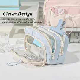 FINPAC Pencil Case, 5-Layer Large Capacity Pen Case with Drawstring, Durable Stylish Bag Pouch Holder Box Organize for Study, Office, or Travel (Blue)