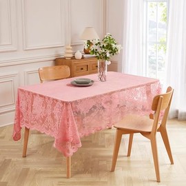 LinenZone Beautiful Oblong Lace Tablecloth with Elegant Scalloped Bottom for Any Special Event Such as Wedding, Birthday Party, Baby Shower, Anniversary. Sits 6 to 8 People. (Luna TC 60 x 84, Rose)
