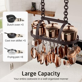 KES 34 Inch Oiled Bronze Hanging Pot Rack, Heavy Duty Oval Pot and Pan Hanging Rack Ceiling Mount, Pot Pan Hangers for Kitchen with 20 Hooks, (For 16" and 24" Stud Mount), KUR221S85-OB