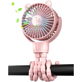ASNUG Portable Mini Stroller Fan, Battery Operated Small Clip on Fan, Detachable Flexible Tripod Baby Fan with 3 Speed, Rechargeable Personal Fan for Car Seat Crib Treadmill Travel