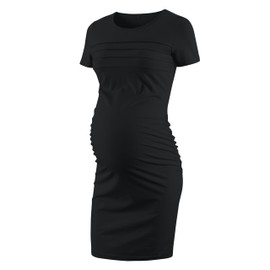 VmSlyii Summer Short Sleeve Maternity Dress Ruched Side Bodycon Causal Baby Shower Dresses, Black, M