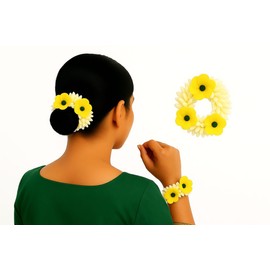 Women Mogra Gajra Charming Artificial Gajra – Traditional White Jasmine Hair Accessory for Weddings, Festivities & Daily Wear – Long-Lasting Floral Scent, Natural-Looking Design (Yellow &White)
