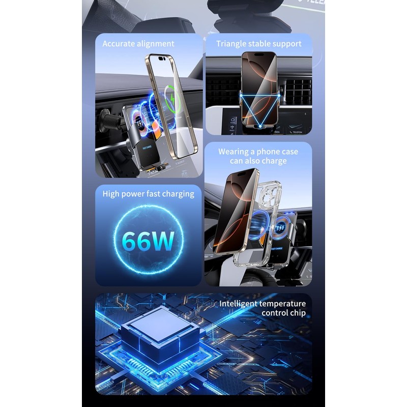 Wireless car charger mount, 15W fast charging smart sensor automatic