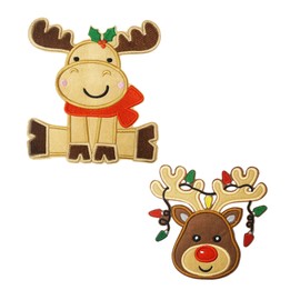 Large Christmas Reindeer Felt Embroidered Iron On Patches