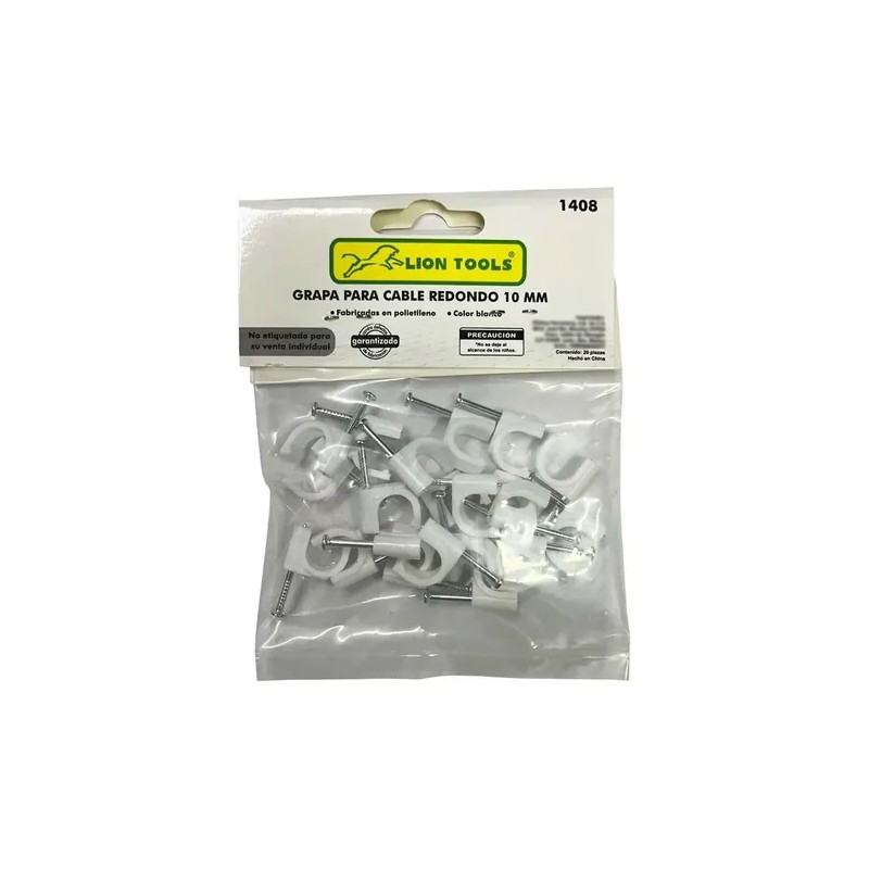 Grapa Para Cable Redondo 10mm Color Blanco 100 Pzs