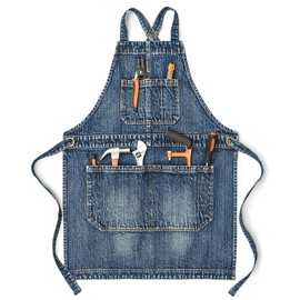Jeanerlor Women's Cross Back Apron with Tool Pockets for Women Denim Work Teacher Aprons for Hair Stylist Cooking Kitchen (Blue) Adjustable S to M