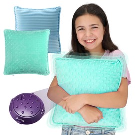 Special Supplies Vibrating Pillow Sensory Pressure Activated for Kids and Adults, 12” x 12” Plush Minky Soft Cover with Textured Therapy Stimulation Bumps, Blue and Green