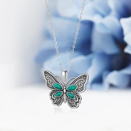 Daixiya Turquoise Butterfly Necklace 925 Sterling Silver Boho Butterfly Pendant Necklaces Jewelry Gifts for Women Mom