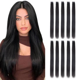 FDEETY 10 Pieces Real Hair Clip Extensions for Women Girls Hairpiece Straight Real Hair Invisible Hair Extension Clip Remy Human Hair 40 cm
