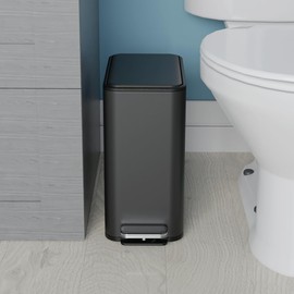 Glad Slim Bathroom Trash Can - Small Garbage Pail with Soft Close Lid & Step Foot Pedal | Narrow Black Metal Waste Basket with Removable Inner Bucket, 2.6 Gallon
