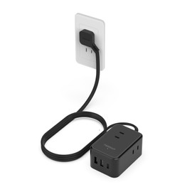 Power Tap, USB Extension Cord, 6.6 ft (2 m), Thin Plug, Black, Outlet Tap, Type-C, Octopus Wiring with 3 AC Outlets, 2 Type-A and 1 Type-C Port, Multi Travel