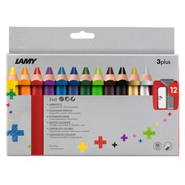 Lamy 1223548 3plus Colouring Pencils 520 Set of 12 Colored Pencils with 12 Colouring Pencils + Sharpener. Cedar Wood Pencils with Ergonomic Shape and High Colour Brilliance - Extra Thick Lead Diameter