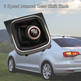 Letgoing Car Manual Gear Shift Knob with Gaiter Boot Kit 5/6 Speed Stitching Design Durable Plastic & Faux Leather for Jetta 5/6 Golf 5 Golf 6 MK5/MK6 2005-2014 5K0711113