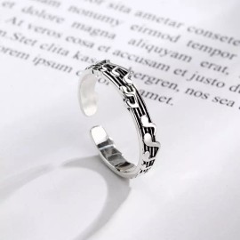 Unbranded Sheet Music Oxidized Silver Musical Notes Adjustable Open Ring Band K55