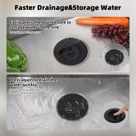 Hibbent Kitchen Sink Plug,Kitchen Sink Strainer and Stopper Combo, All Metal Stopper and Strainer,Anti-Clogging,kitchen Sink Strainer Plug,and Prevent Odors-Sinks Depth > 22mm-Black