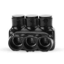 OHLECTRIC Black Insulated Connector - Single Side Entry - 3 Port - 3/0-6 Wire Range - 1/4 Hex Screw - Pre-Filled with Oxide Inhibitor -Rubber Vinyl Coating, 6061-T6 Aluminum CU9AL | OL-39018